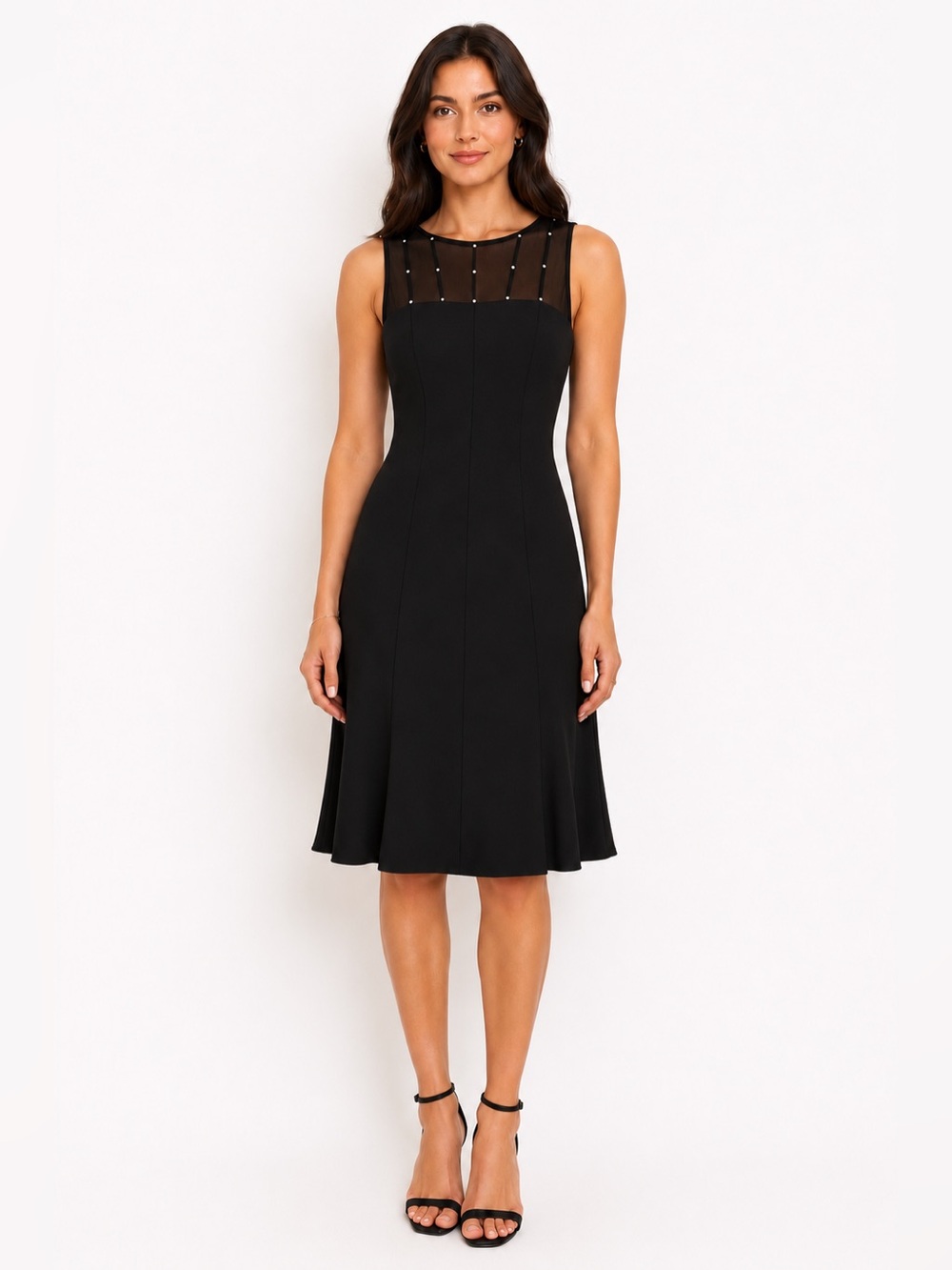NWT Vintage 90s Y2K Evan‎ Picone Black Rhinestone Illusion Midi Dress 8P LBD